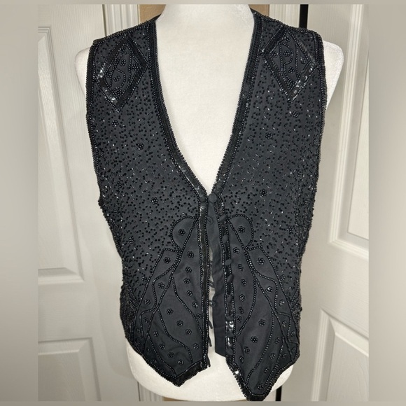 Spenser Jeremy black beaded silk vest Size Medium - Picture 1 of 8